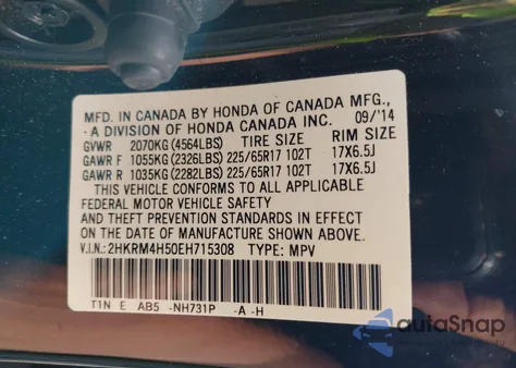 2014 Honda Cr-V Ex from USA, damaged, VIN 2HKRM4H50EH715308